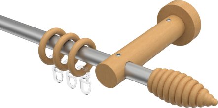 Gardinenstange Metall / Holz 16 mm Ø ADRIAN - Asta Silbergrau / Buche lackiert 100 cm