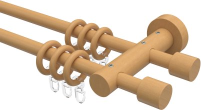 Gardinenstange Holz 16 mm Ø 2-läufig ADRIAN - Pin Buche lackiert 100 cm