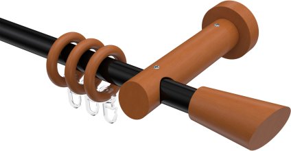 Gardinenstange Metall / Holz 20 mm Ø TALENA - Bero Schwarz / Kirschbaum lackiert 100 cm