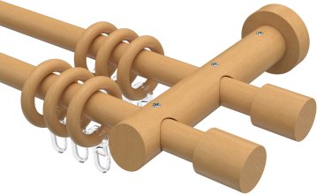 Gardinenstange Holz 20 mm Ø 2-läufig TALENA - Feta Buche lackiert 100 cm
