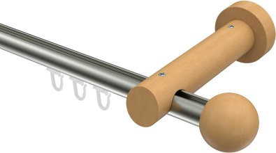 Innenlauf Gardinenstange Aluminium / Holz 20 mm Ø TALENT - Luina Edelstahl-Optik / Buche lackiert 100 cm