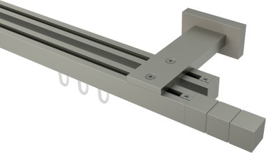 Innenlauf Gardinenstange Aluminium / Metall eckig 20x20 mm 2-läufig QUADLINE - Cubes Satin-Silber 100 cm
