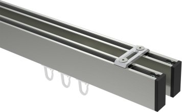 Innenlauf Gardinenstange Deckenmontage Aluminium / Metall eckig 14x35 mm 2-läufig SMARTLINE (Universal) - Paxo Edelstahl-Optik / Schwarz 100 cm