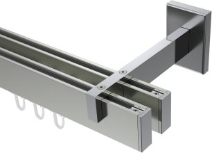 Innenlauf Gardinenstange Aluminium / Metall eckig 14x35 mm 2-läufig SMARTLINE - Paxo Edelstahl-Optik / Chrom (WA lang) 100 cm
