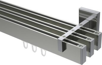 Innenlauf Gardinenstange Aluminium / Metall eckig 14x35 mm 3-läufig SMARTLINE - Paxo Edelstahl-Optik / Chrom 100 cm
