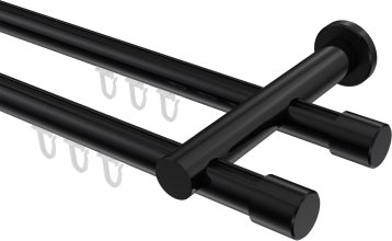 Innenlauf Gardinenstange Aluminium / Metall 20 mm Ø 2-läufig PLATON - Santo Schwarz 100 cm