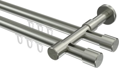 Innenlauf Gardinenstange Edelstahl-Optik 20 mm Ø 2-läufig PRESTIGE - Santo 100 cm