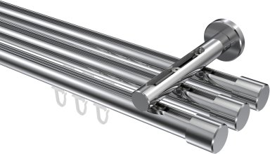 Innenlauf Gardinenstange Aluminium / Metall 20 mm Ø 3-läufig SITENO - Santo Chrom 100 cm