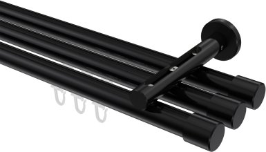 Innenlauf Gardinenstange Aluminium / Metall 20 mm Ø 3-läufig SITENO - Santo Schwarz 100 cm
