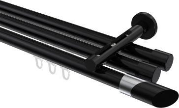 Innenlauf Gardinenstange Aluminium / Metall 20 mm Ø 3-läufig SITENO - Verano Schwarz 100 cm