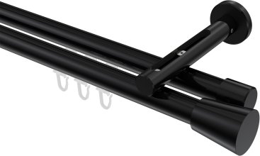 Innenlauf Gardinenstange Aluminium / Metall 20 mm Ø 2-läufig SITENO - Sitra Schwarz 100 cm