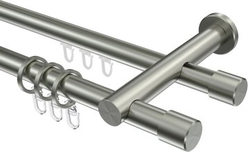 Rundrohr-Innenlauf Gardinenstange Edelstahl-Optik 20 mm Ø 2-läufig PLATON - Santo 100 cm
