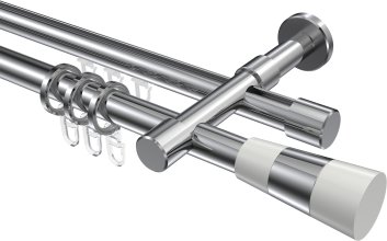 Rundrohr-Innenlauf Gardinenstange Aluminium / Metall 20 mm Ø 2-läufig PRESTIGE - Tanara Chrom 100 cm