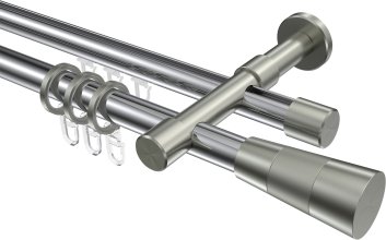 Rundrohr-Innenlauf Gardinenstange Aluminium / Metall 20 mm Ø 2-läufig PRESTIGE - Tanara Chrom / Edelstahl-Optik 100 cm