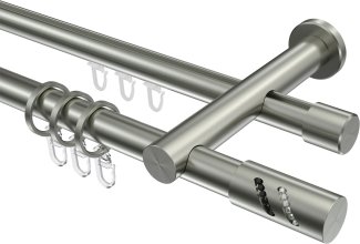 Rundrohr-Innenlauf Gardinenstange Edelstahl-Optik 20 mm Ø 2-läufig PLATON - Zoena 100 cm