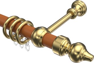 Gardinenstange Holz / Kunststoff 28 mm Ø CLASSIC - Rondo Kirschbaum lackiert / Messing-farbig 100 cm