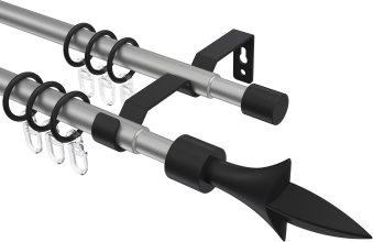 Ausziehbare Gardinenstange Metall / Kunststoff 16/13 mm 2-läufig Ø HERA - Lily Silbergrau / Schwarz 70-120 cm