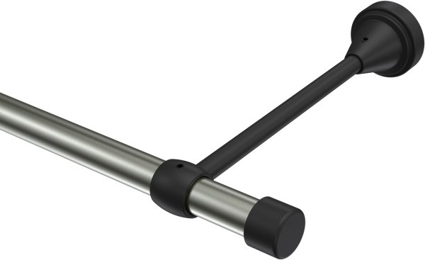 Gardinenstange Metall 16 mm Ø PRIMUS - Lucan Edelstahl-Optik / Schwarz (ohne Ringe) 100 cm