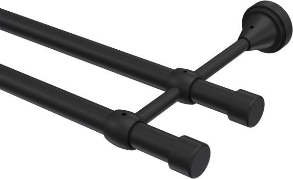 Gardinenstange Metall 16 mm Ø 2-läufig PRIMUS - Lucan Schwarz (ohne Ringe) 100 cm