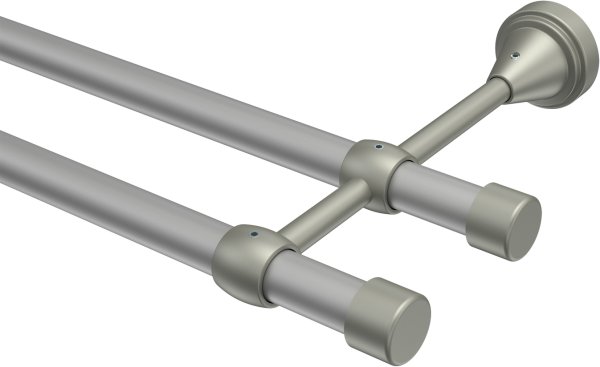 Gardinenstange Metall 16 mm Ø 2-läufig PRIMUS - Lucan Silbergrau / Chrom matt (ohne Ringe) 100 cm