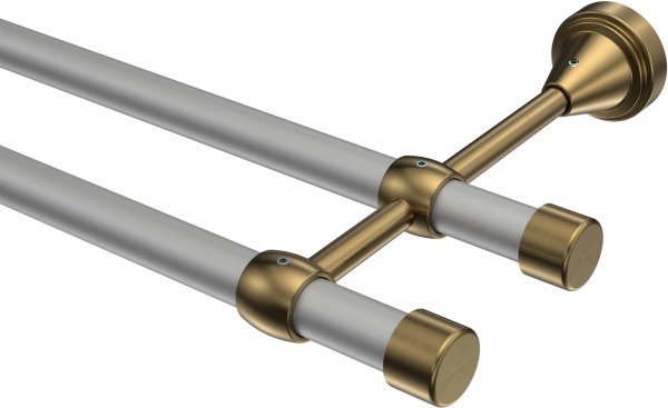 Gardinenstange Metall 16 mm Ø 2-läufig PRIMUS - Lucan Silbergrau / Messing Antik (ohne Ringe) 100 cm