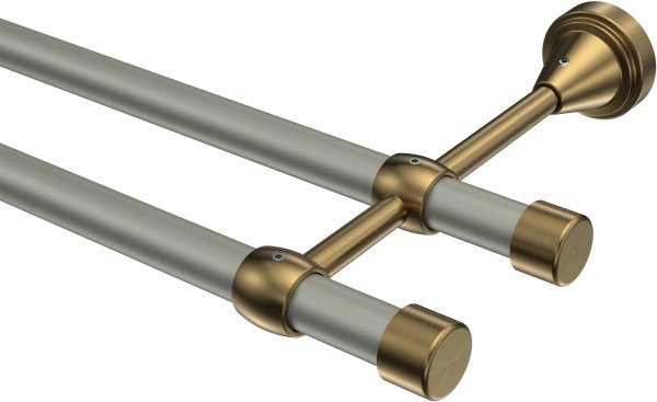 Gardinenstange Metall 16 mm Ø 2-läufig PRIMUS - Lucan Chrom matt / Messing Antik (ohne Ringe) 100 cm