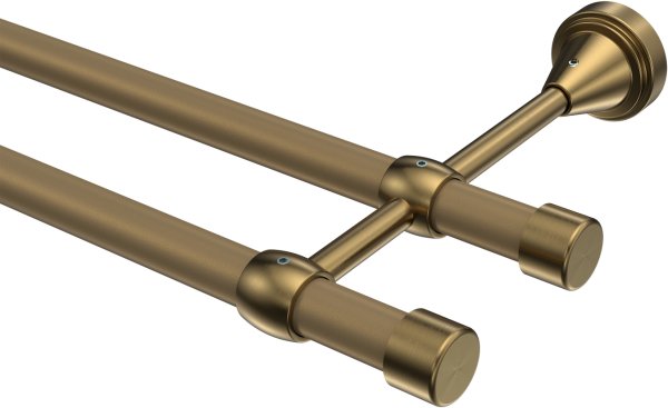 Gardinenstange Metall 16 mm Ø 2-läufig PRIMUS - Lucan Gold matt / Messing Antik (ohne Ringe) 100 cm