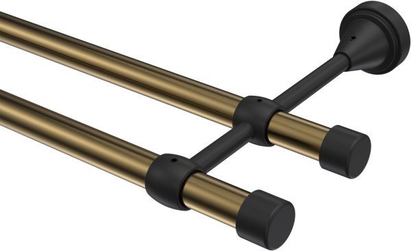 Gardinenstange Metall 16 mm Ø 2-läufig PRIMUS - Lucan Messing Antik / Schwarz (ohne Ringe) 100 cm