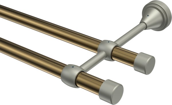 Gardinenstange Metall 16 mm Ø 2-läufig PRIMUS - Lucan Messing Antik / Chrom matt (ohne Ringe) 100 cm