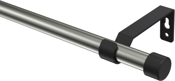 Gardinenstange Metall 16 mm Ø OLYMP - Lucan Edelstahl-Optik / Schwarz (ohne Ringe) 100 cm