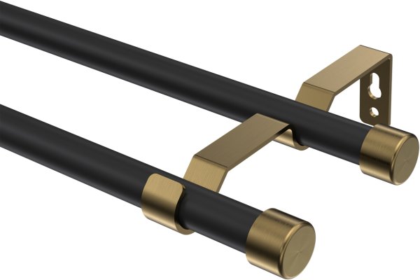 Gardinenstange Metall 16 mm Ø 2-läufig OLYMP - Lucan Schwarz / Messing Antik (ohne Ringe) 100 cm