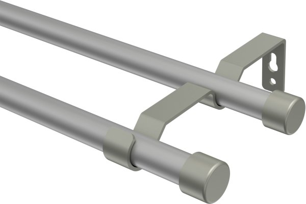 Gardinenstange Metall 16 mm Ø 2-läufig OLYMP - Lucan Silbergrau / Chrom matt (ohne Ringe) 100 cm