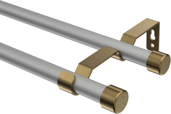 Gardinenstange Metall 16 mm Ø 2-läufig OLYMP - Lucan Silbergrau / Messing Antik (ohne Ringe) 100 cm