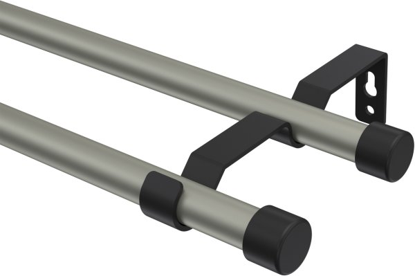 Gardinenstange Metall 16 mm Ø 2-läufig OLYMP - Lucan Chrom matt / Schwarz (ohne Ringe) 100 cm