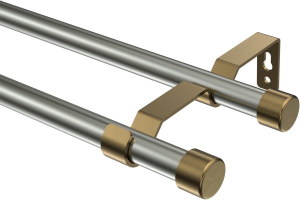 Gardinenstange Metall 16 mm Ø 2-läufig OLYMP - Lucan Edelstahl-Optik / Messing Antik (ohne Ringe) 100 cm