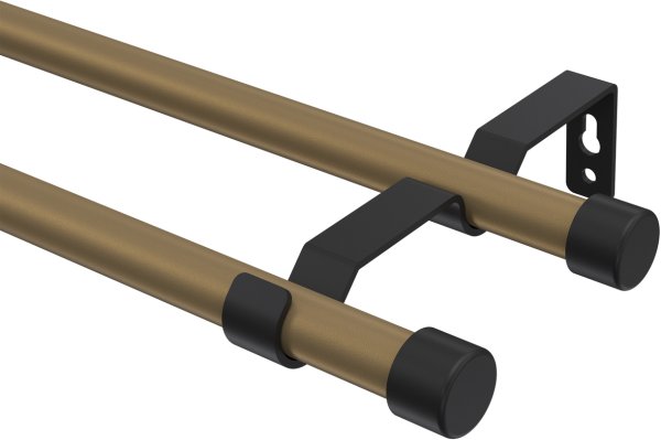 Gardinenstange Metall 16 mm Ø 2-läufig OLYMP - Lucan Gold matt / Schwarz (ohne Ringe) 100 cm
