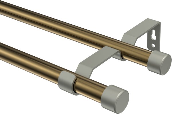 Gardinenstange Metall 16 mm Ø 2-läufig OLYMP - Lucan Messing Antik / Chrom matt (ohne Ringe) 100 cm