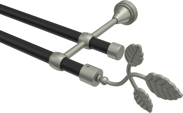 Gardinenstange Metall 16 mm Ø 2-läufig PRIMUS - Alessia Schwarz / Chrom matt (ohne Ringe) 100 cm