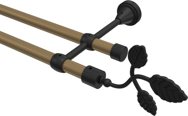 Gardinenstange Metall 16 mm Ø 2-läufig PRIMUS - Alessia Gold matt / Schwarz (ohne Ringe) 100 cm