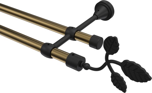 Gardinenstange Metall 16 mm Ø 2-läufig PRIMUS - Alessia Messing Antik / Schwarz (ohne Ringe) 100 cm
