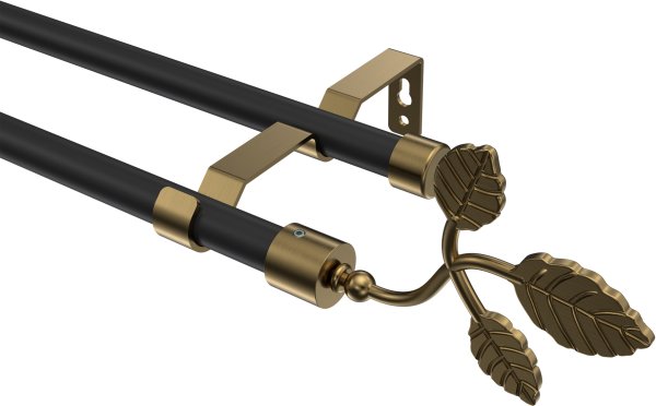 Gardinenstange Metall 16 mm Ø 2-läufig OLYMP - Alessia Schwarz / Messing Antik (ohne Ringe) 100 cm