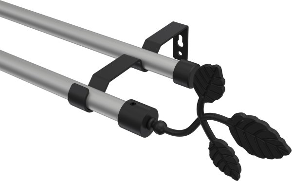 Gardinenstange Metall 16 mm Ø 2-läufig OLYMP - Alessia Silbergrau / Schwarz (ohne Ringe) 100 cm