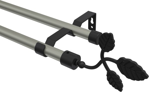 Gardinenstange Metall 16 mm Ø 2-läufig OLYMP - Alessia Chrom matt / Schwarz (ohne Ringe) 100 cm