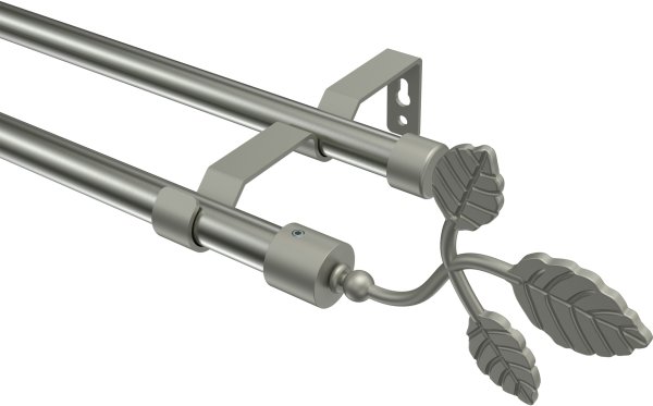 Gardinenstange Metall 16 mm Ø 2-läufig OLYMP - Alessia Edelstahl-Optik / Chrom matt (ohne Ringe) 100 cm