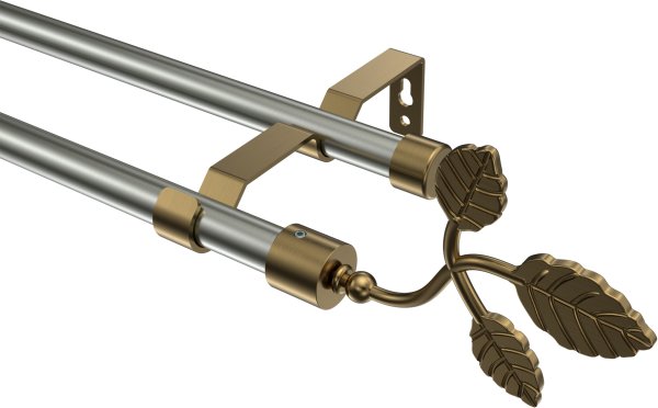 Gardinenstange Metall 16 mm Ø 2-läufig OLYMP - Alessia Edelstahl-Optik / Messing Antik (ohne Ringe) 100 cm