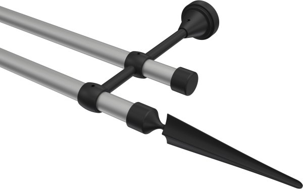 Gardinenstange Metall 16 mm Ø 2-läufig PRIMUS - Lorenzo Silbergrau / Schwarz (ohne Ringe) 100 cm