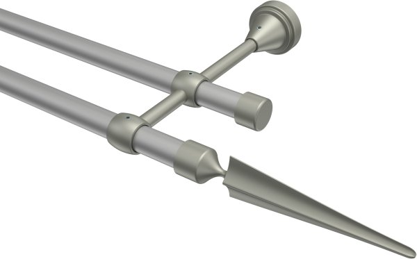 Gardinenstange Metall 16 mm Ø 2-läufig PRIMUS - Lorenzo Silbergrau / Chrom matt (ohne Ringe) 100 cm