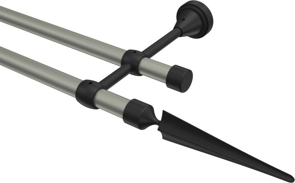 Gardinenstange Metall 16 mm Ø 2-läufig PRIMUS - Lorenzo Chrom matt / Schwarz (ohne Ringe) 100 cm