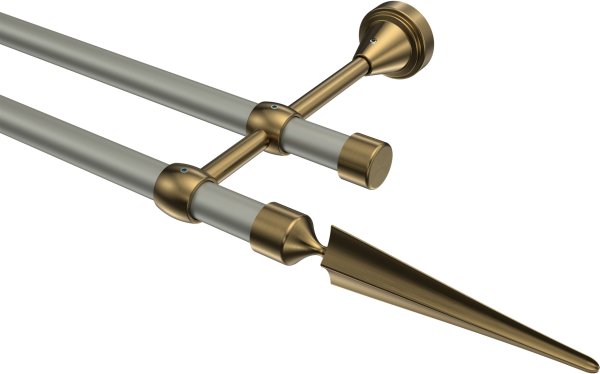 Gardinenstange Metall 16 mm Ø 2-läufig PRIMUS - Lorenzo Chrom matt / Messing Antik (ohne Ringe) 100 cm