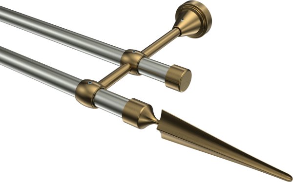 Gardinenstange Metall 16 mm Ø 2-läufig PRIMUS - Lorenzo Edelstahl-Optik / Messing Antik (ohne Ringe) 100 cm